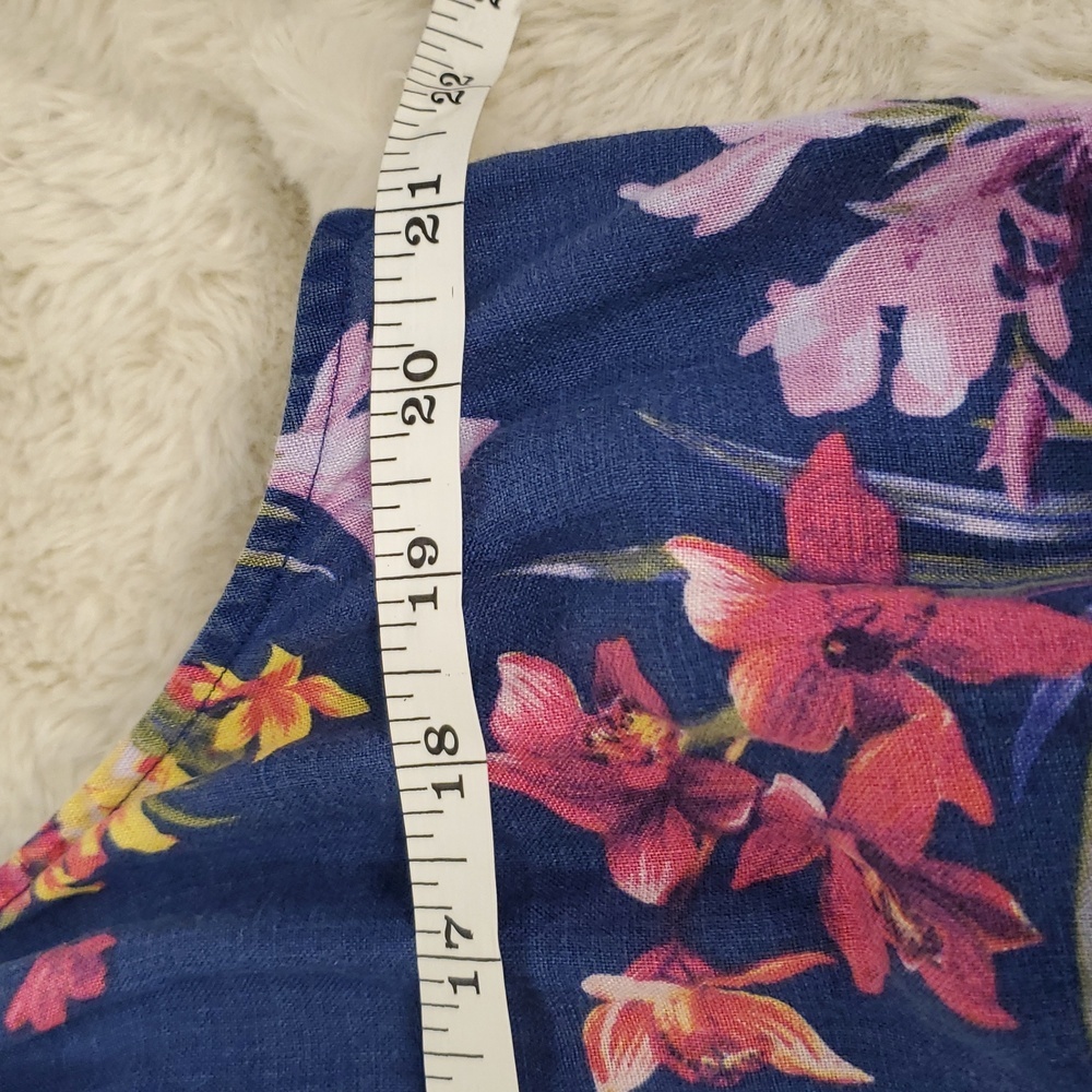 Tommy Bahama Blue Tropical Orchids Floral Linen Dress L - Picture 11 of 14